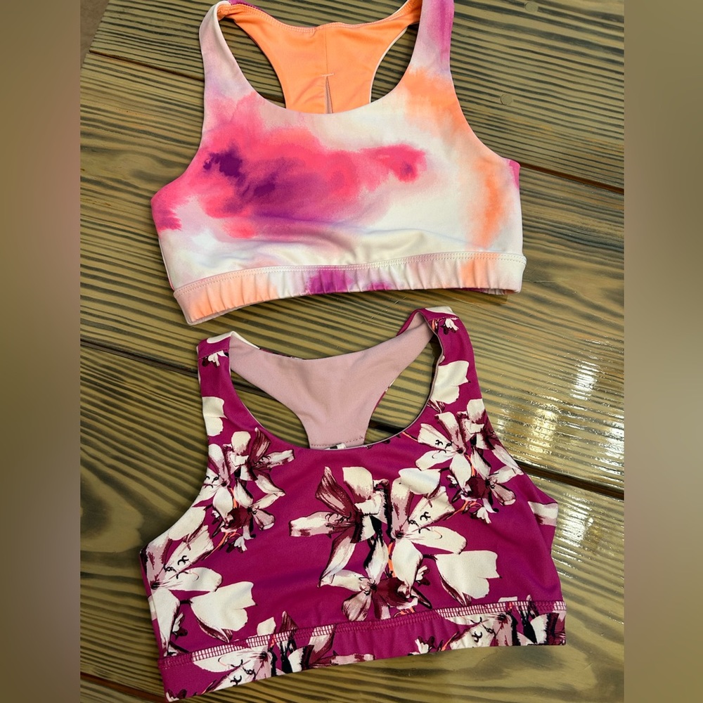 Avia Girls M 7-8 Sports Bras purple floral/ pink/orange tye dye
